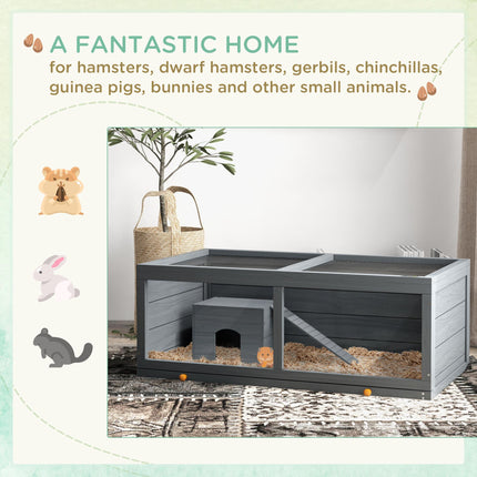 Wooden Hamster Cage with Sliding Tray, Openable Top, Hut for Syrian Hamster, Gre