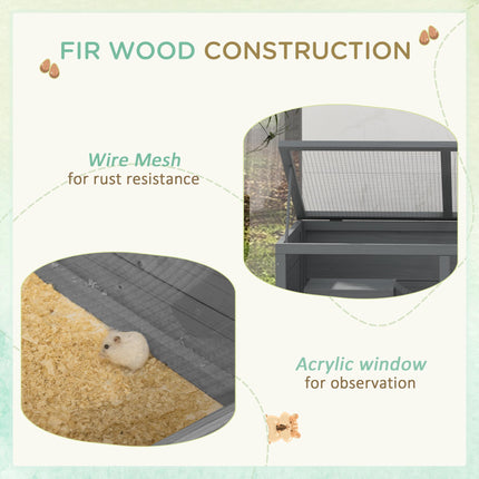 Wooden Hamster Cage with Sliding Tray, Openable Top, Hut for Syrian Hamster, Gre
