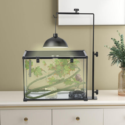 Adjustable Reptile Lamp Stand Holder with Hook and Base - Black