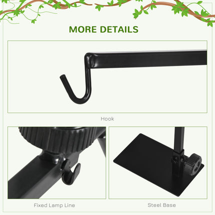 Adjustable Reptile Lamp Stand Holder with Hook and Base - Black