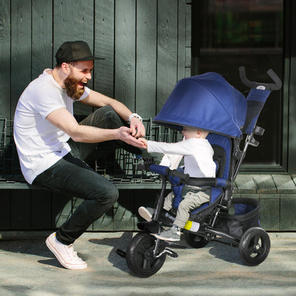 6 in 1 Kids Trike Push Bike with Canopy, 5-Point Safety Belt, Storage & Brake for Ages 1-5 - Blue