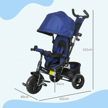 6 in 1 Kids Trike Push Bike with Canopy, 5-Point Safety Belt, Storage & Brake for Ages 1-5 - Blue