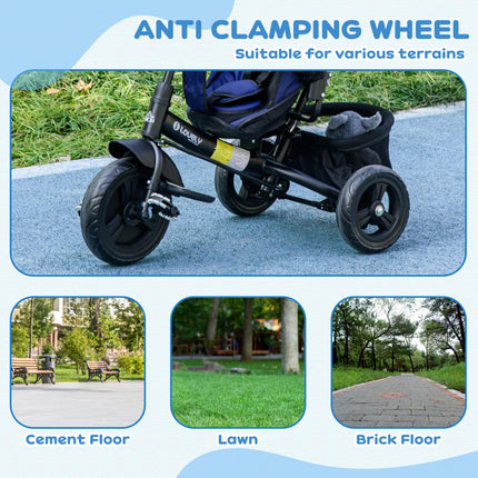 6 in 1 Kids Trike Push Bike with Canopy, 5-Point Safety Belt, Storage & Brake for Ages 1-5 - Blue