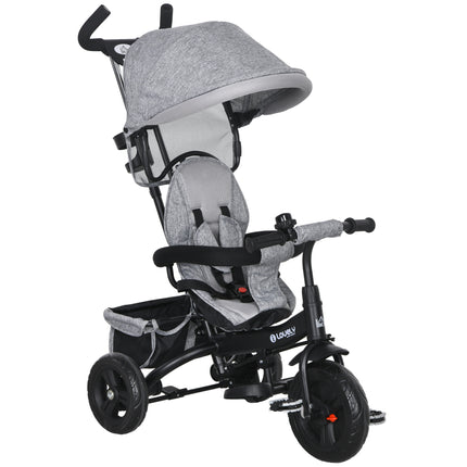 6 in 1 Kids Trike Push Bike with Canopy, 5-Point Safety Belt, Storage & Brake for Ages 1-5 - Grey