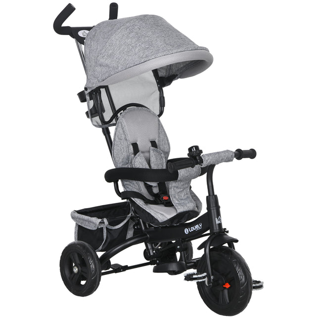 6 in 1 Kids Trike Push Bike with Canopy, 5-Point Safety Belt, Storage & Brake for Ages 1-5 - Grey