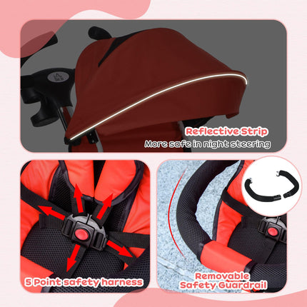6 in 1 Metal Frame Baby Push Tricycle with Parent Handle for Ages 1-5 - Red
