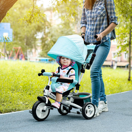 6 in 1 Kids Trike Push Bike with Canopy, 5-Point Safety Belt, Storage & Brake for Ages 1-5 - Green