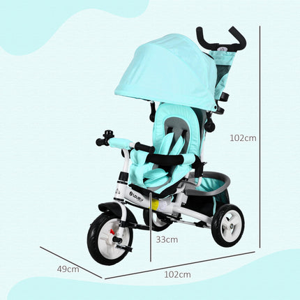 6 in 1 Kids Trike Push Bike with Canopy, 5-Point Safety Belt, Storage & Brake for Ages 1-5 - Green