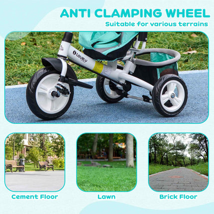 6 in 1 Kids Trike Push Bike with Canopy, 5-Point Safety Belt, Storage & Brake for Ages 1-5 - Green
