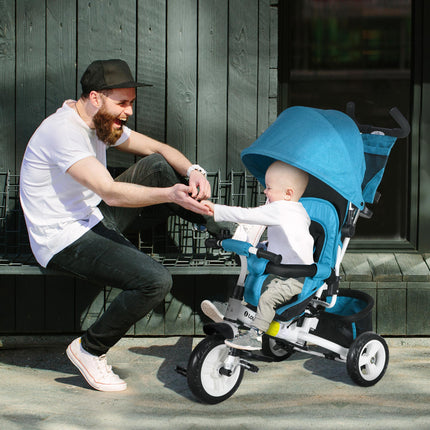 6 in 1 Kids Trike with Parent Handle, Canopy, 5-point Seat Belt, Storage, Footre