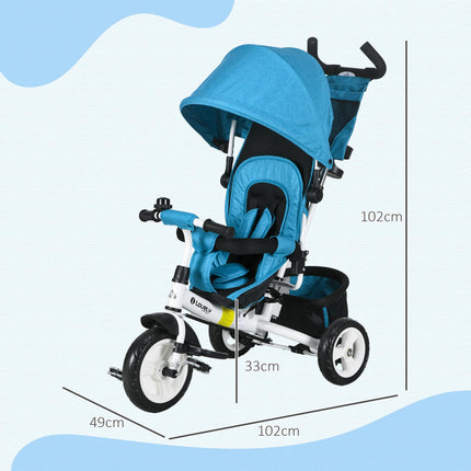 6 in 1 Kids Trike with Parent Handle, Canopy, 5-point Seat Belt, Storage, Footre