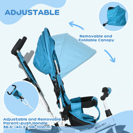 6 in 1 Kids Trike with Parent Handle, Canopy, 5-point Seat Belt, Storage, Footre