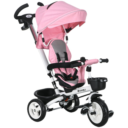 Metal Frame 6-in-1 Baby Push Tricycle with Parent Handle for 1-5 Years - Pink