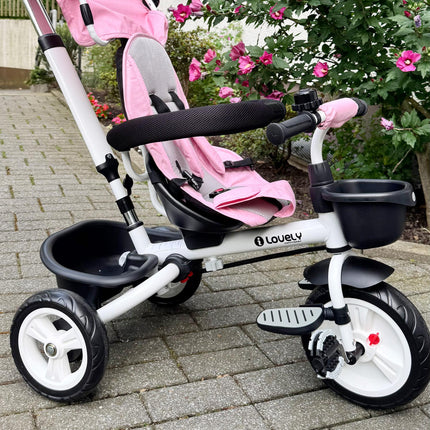 Metal Frame 6-in-1 Baby Push Tricycle with Parent Handle for 1-5 Years - Pink