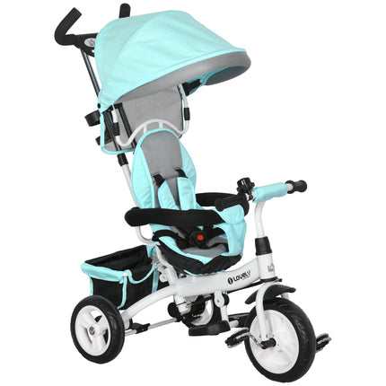 6 in 1 Kids Trike Push Bike with Canopy, 5-Point Safety Belt, Storage & Brake for Ages 1-5 - Green