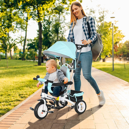 6 in 1 Kids Trike Push Bike with Canopy, 5-Point Safety Belt, Storage & Brake for Ages 1-5 - Green