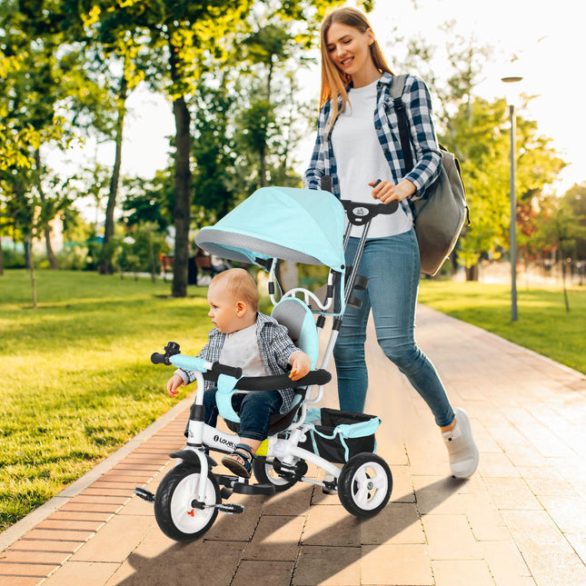 6 in 1 Kids Trike Push Bike with Canopy, 5-Point Safety Belt, Storage & Brake for Ages 1-5 - Green