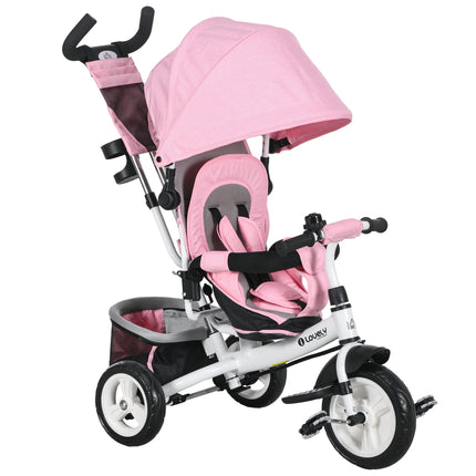 6 in 1 Kids Trike Push Bike with Canopy, 5-Point Safety Belt, Storage & Brake for Ages 1-5 - Pink