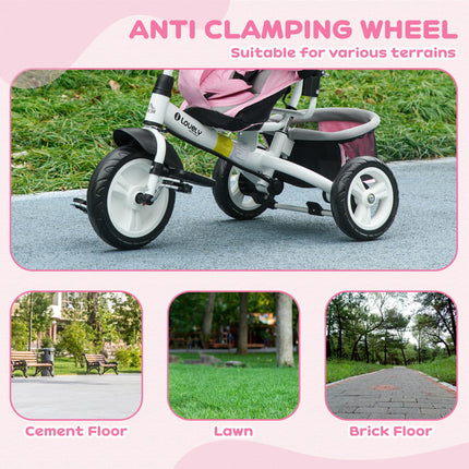 6 in 1 Kids Trike Push Bike with Canopy, 5-Point Safety Belt, Storage & Brake for Ages 1-5 - Pink