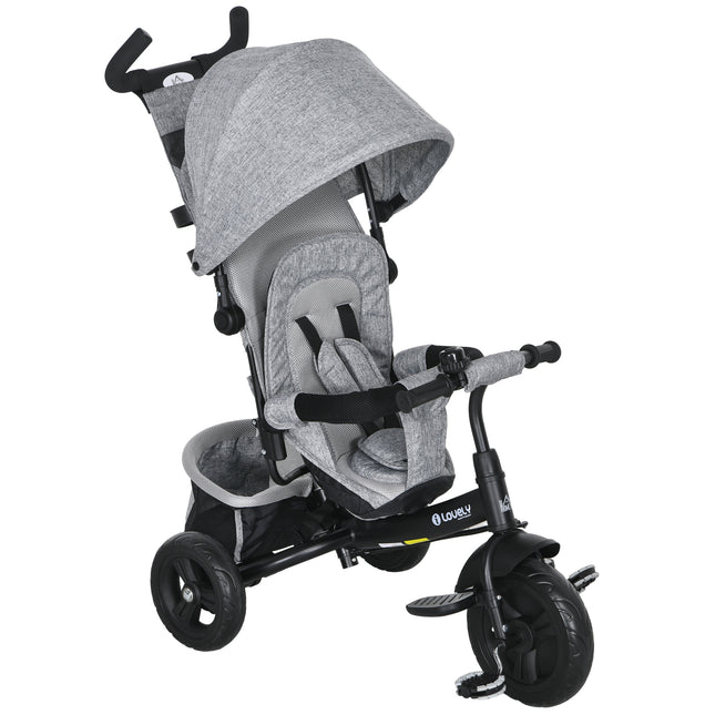 6 in 1 Kids Trike Push Bike with Canopy, 5-Point Safety Belt & Storage for Ages 1-5 - Grey