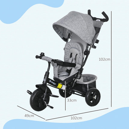 6 in 1 Kids Trike Push Bike with Canopy, 5-Point Safety Belt & Storage for Ages 1-5 - Grey