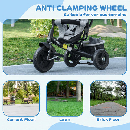 6 in 1 Kids Trike Push Bike with Canopy, 5-Point Safety Belt & Storage for Ages 1-5 - Grey