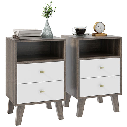 Industrial Scandinavian Bedside Table with Drawers and Shelf - Grey White