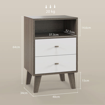 Industrial Scandinavian Bedside Table with Drawers and Shelf - Grey White