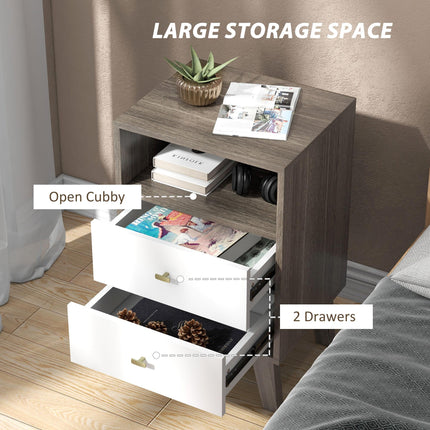 Industrial Scandinavian Bedside Table with Drawers and Shelf - Grey White