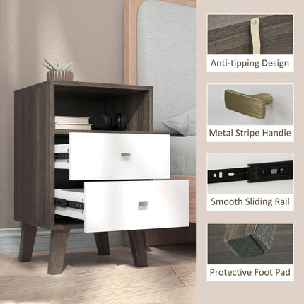 Industrial Scandinavian Bedside Table with Drawers and Shelf - Grey White