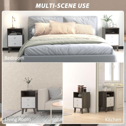 Industrial Scandinavian Bedside Table with Drawers and Shelf - Grey White