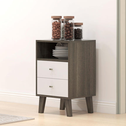Industrial Scandinavian Bedside Table with Drawers and Shelf - Grey White