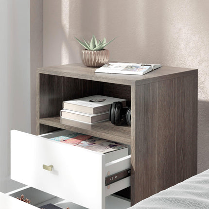Industrial Scandinavian Bedside Table with Drawers and Shelf - Grey White