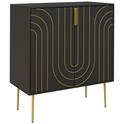 Art Deco Sideboard with Adjustable Shelf - Black/Gold Tone