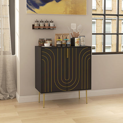 Art Deco Sideboard with Adjustable Shelf - Black/Gold Tone
