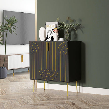 Art Deco Sideboard with Adjustable Shelf - Black/Gold Tone