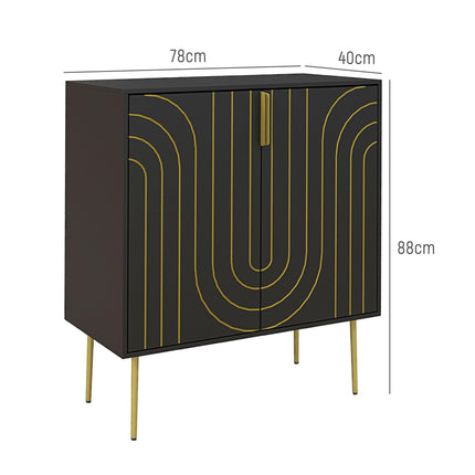 Art Deco Sideboard with Adjustable Shelf - Black/Gold Tone