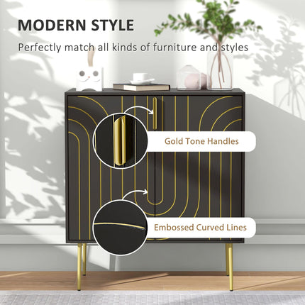 Art Deco Sideboard with Adjustable Shelf - Black/Gold Tone