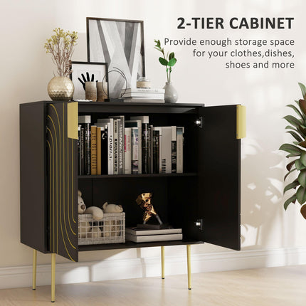 Art Deco Sideboard with Adjustable Shelf - Black/Gold Tone