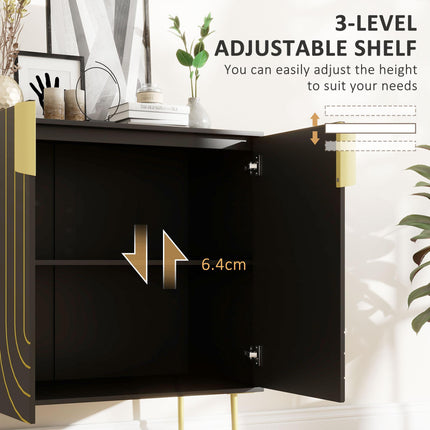 Art Deco Sideboard with Adjustable Shelf - Black/Gold Tone