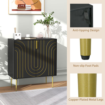 Art Deco Sideboard with Adjustable Shelf - Black/Gold Tone