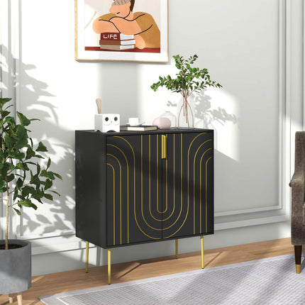 Art Deco Sideboard with Adjustable Shelf - Black/Gold Tone
