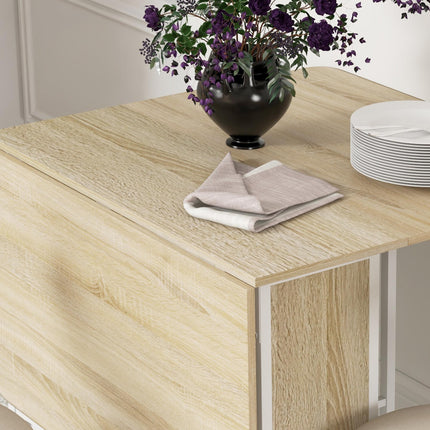 Six-Person Drop Leaf Dining Table with Wheels and Shelf - Natural/White