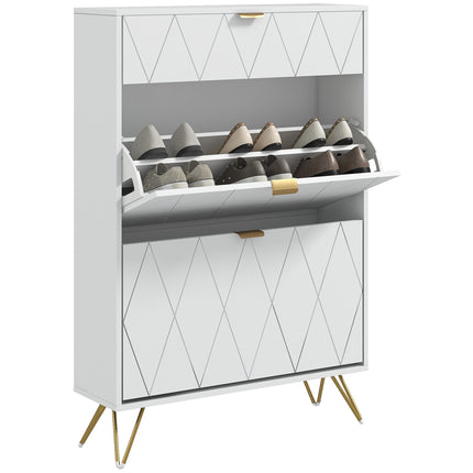 Two Flip Drawer Narrow Shoe Cabinet with Storage for 12 Pairs - White