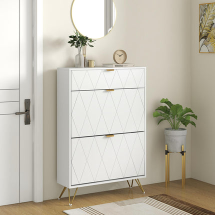 Two Flip Drawer Narrow Shoe Cabinet with Storage for 12 Pairs - White