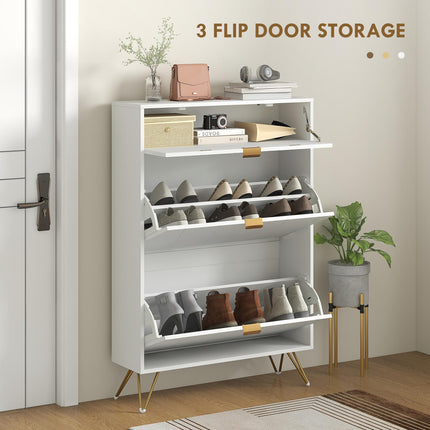 Two Flip Drawer Narrow Shoe Cabinet with Storage for 12 Pairs - White