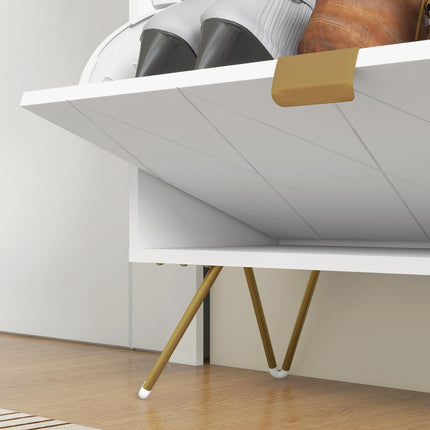 Two Flip Drawer Narrow Shoe Cabinet with Storage for 12 Pairs - White