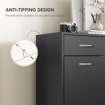 Narrow Shoe Storage Cabinet with 2 Flip Drawers & Adjustable Shelves for 12 Pairs - Black