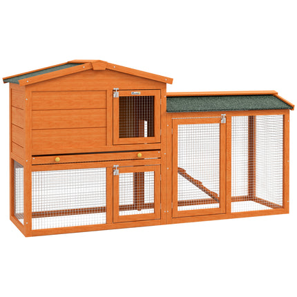 Two-Tier Rabbit Hutch with Run, Ramp & Slide-Out Tray for Garden - Orange