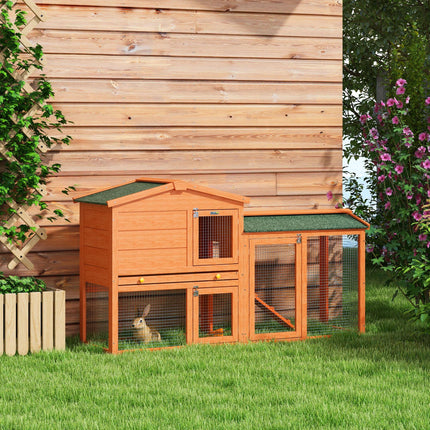 Two-Tier Rabbit Hutch with Run, Ramp & Slide-Out Tray for Garden - Orange